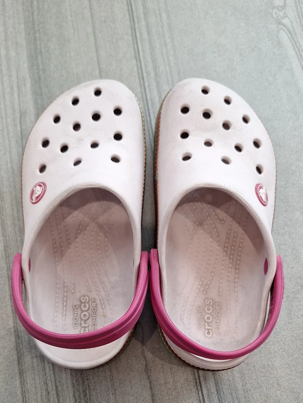 CROCS Kids Classic Clog in Pale Pink with Bright Pink Heel Strap